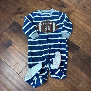 Carter's Boys 12 Month Fleece PJs Pajamas Blue Football Footies Zipper